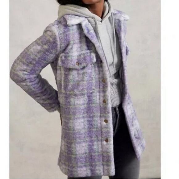 Hutch Anthropologie Donna Plaid Plush Soft Boxy Shacket Barn Coat Jacket XS - Picture 14 of 14
